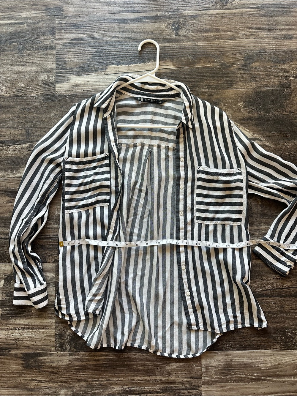 Zara Black and White Vertical Stripe Button-Down Shirt